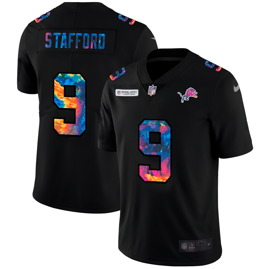 NFL Detroit Lions #9 Matthew Stafford Men Nike MultiColor Black 2020  Crucial Catch Vapor Untouchable Limited Jersey